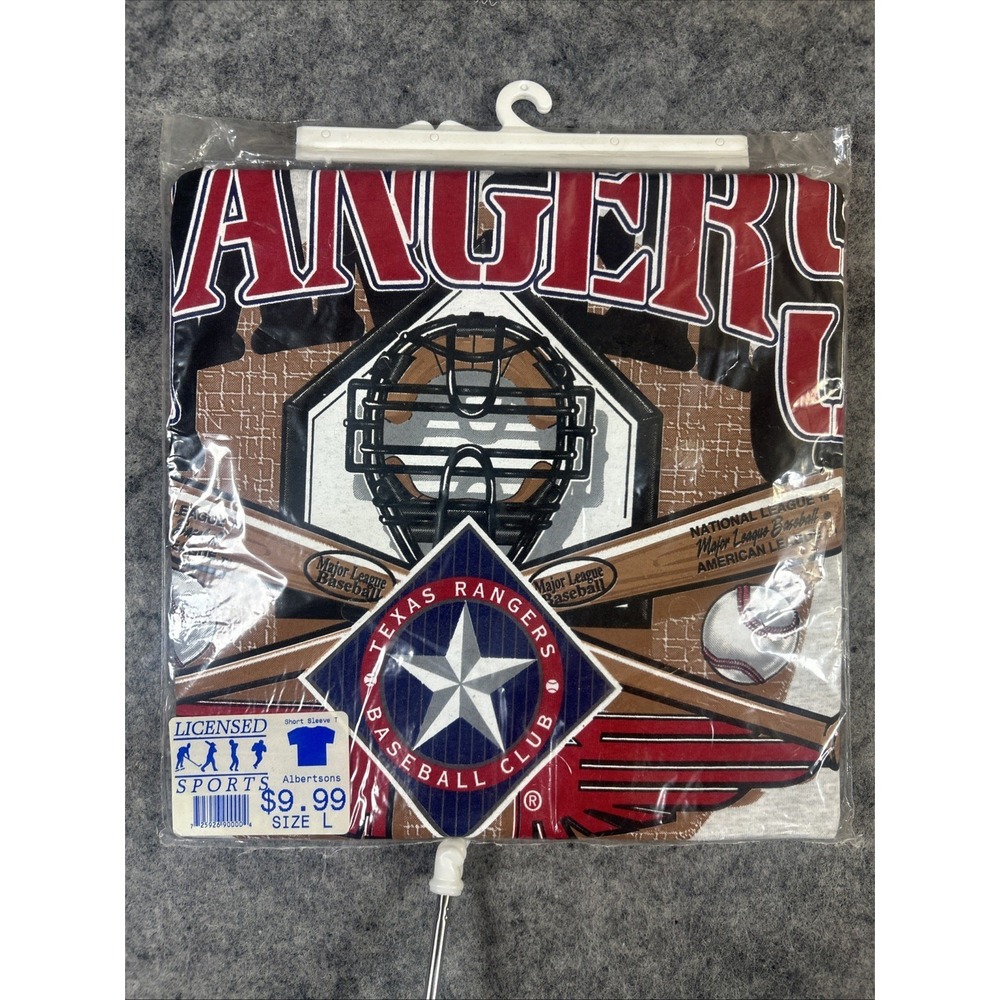 Vtg Texas Rangers Gray T-Shirt Size L 90s MLB Baseball Big Graphic Logo 7 NOS